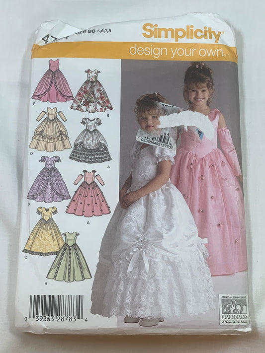 Simplicity Sewing Pattern 4764 Girls' Dresses, Short Sleeves, Sleeveless, Overskirt, Flared, Zipper Back, Size 5-8, Cut, Vintage 1986