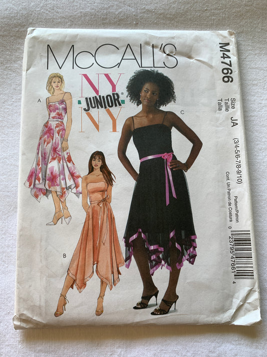 McCall's Sewing Pattern M4766 Misses'/Junior Lined Dress, Princess Seams, Zipper Back, Sleeveless, Size 3-10, Uncut, Vintage 2005