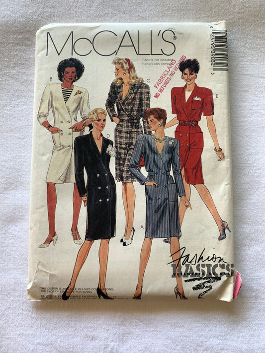 McCall's Sewing Pattern 3903 Misses' Dress,Two Lengths, Long/Short Sleeves, Front Button, Size 8-12, Uncut, Vintage 1988