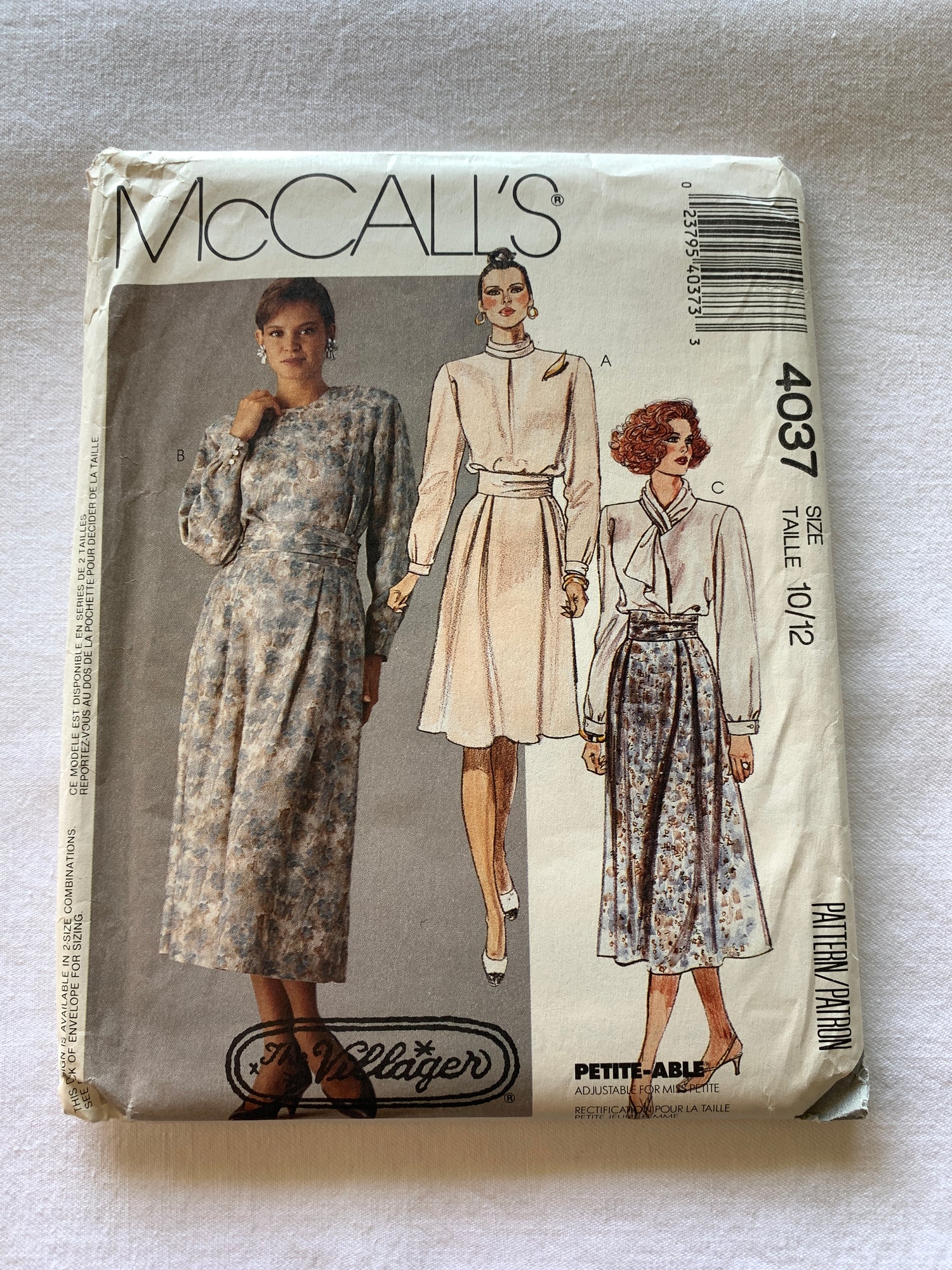 McCall's Sewing Pattern 4037 Misses' Blouse, Skirt, Shoulder Pads, Two Lengths, 3 Variations, Size 10-12, Uncut, Vintage 1988
