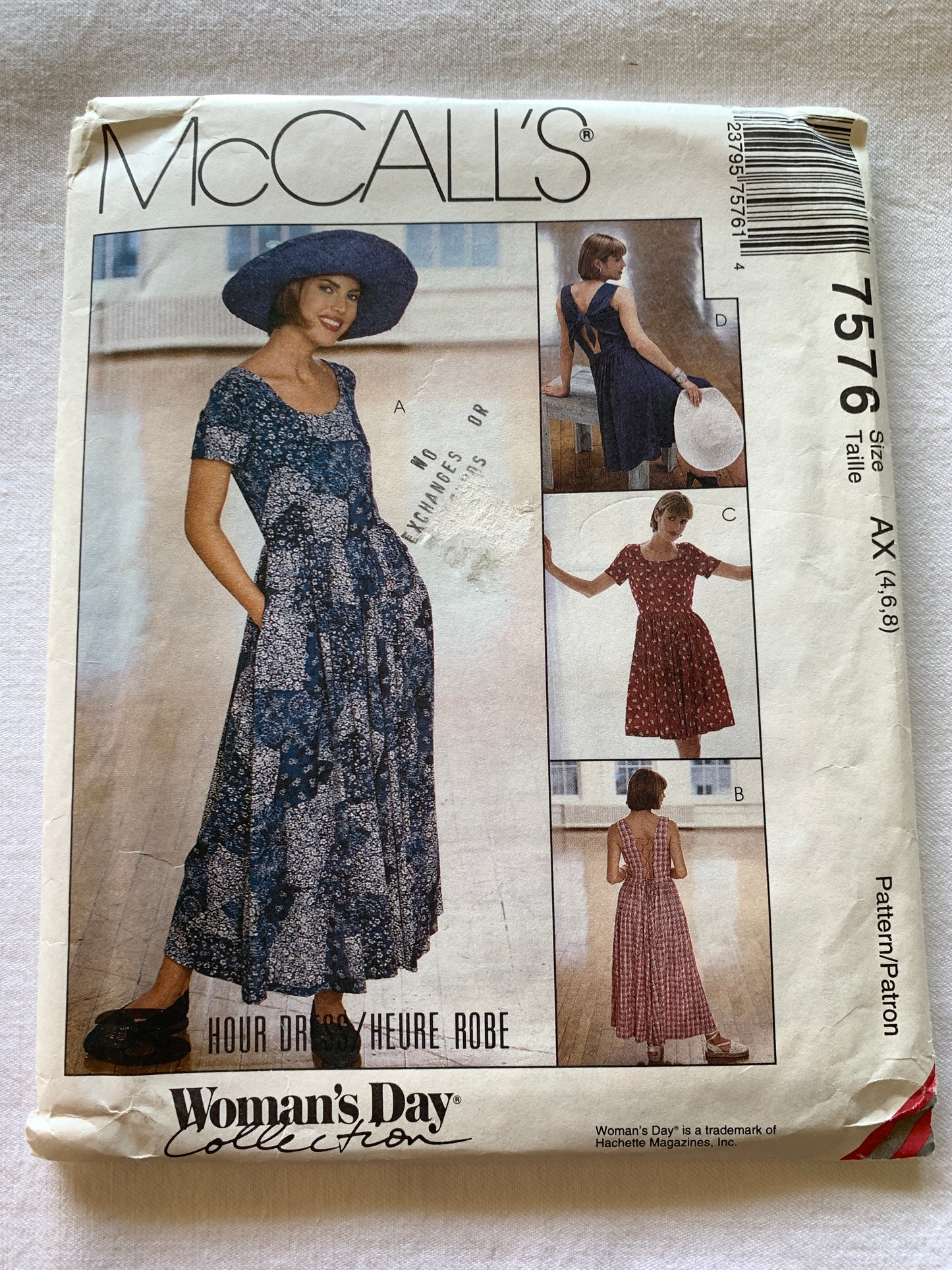 McCall's Sewing Pattern 7576 Misses' Dress, Zipper Back, Two Lengths, Pockets, Size 4-8, Uncut, Vintage 1995