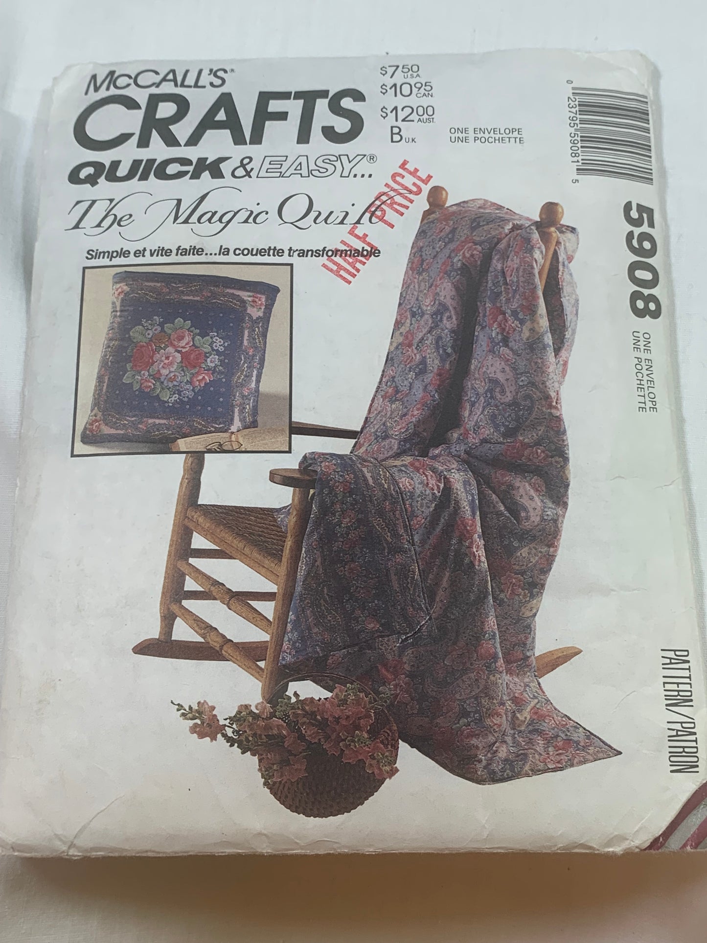 McCall's Sewing Pattern 5908 Crafts, Blanket, Bag, Shoulder Strap, Uncut, Vintage 1992
