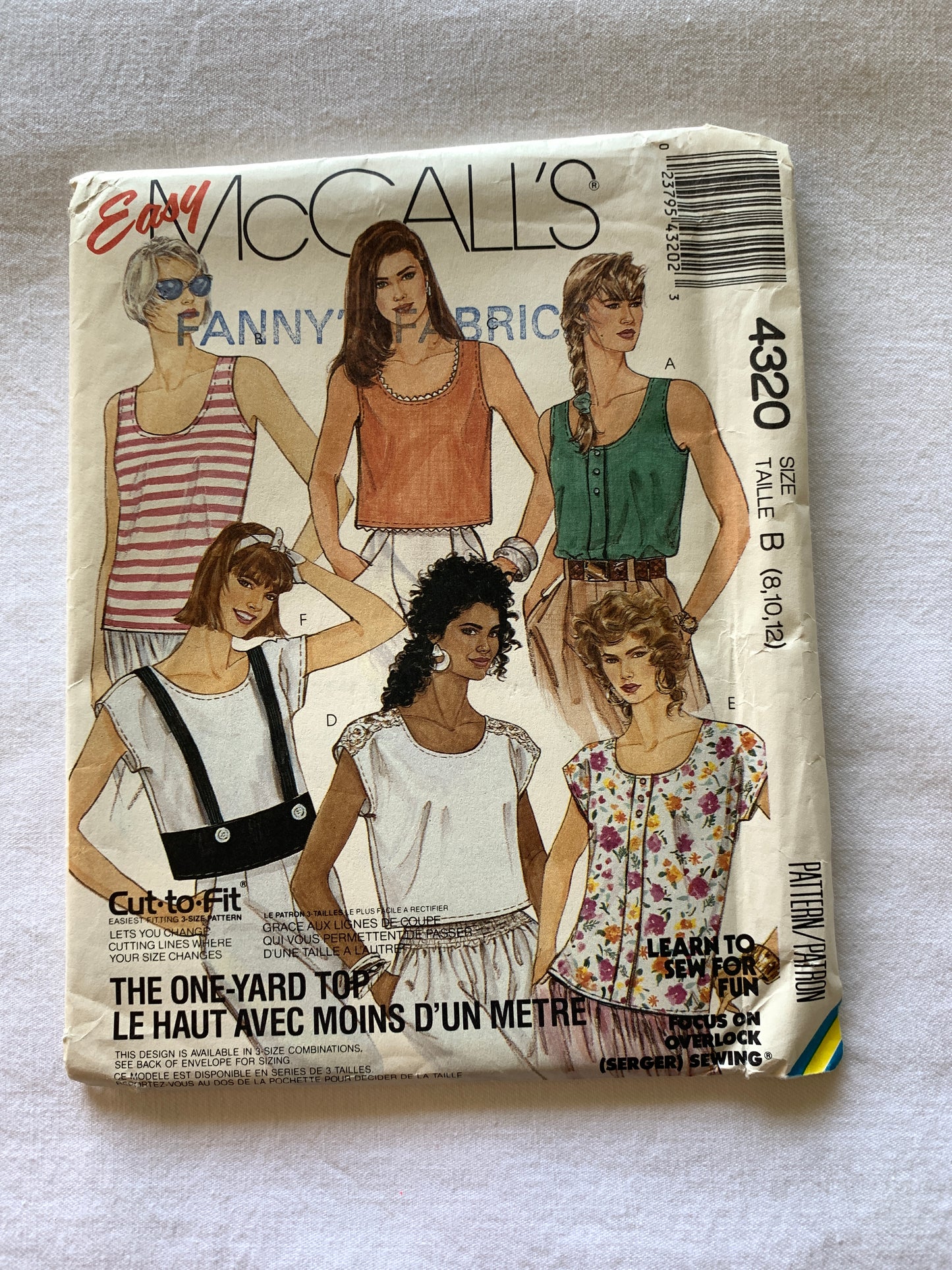 McCall's Sewing Pattern 4320 Misses' Tops, Sleeveless, 5 Variations, Pullover, Size 8-12, Uncut, Vintage 1998