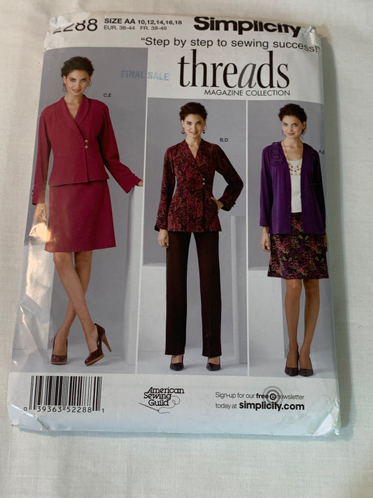 Simplicity Sewing Pattern 2288 Misses' Skirt, Pants, Jacket, Knit Cardigan, Two Lengths, Zipper Closing, Size 10-18, Uncut, 2010