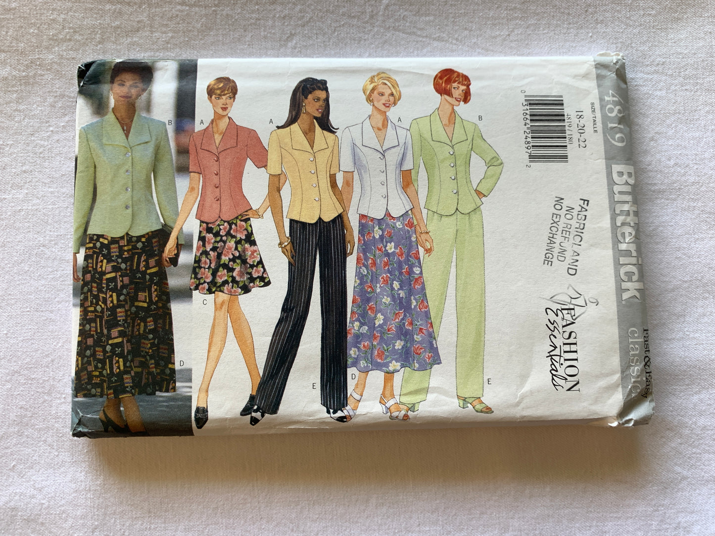 Butterick Sewing Pattern 4819 Misses' Petite Top, Skirt, Pants, Size 18-22, Uncut, Vintage 1997