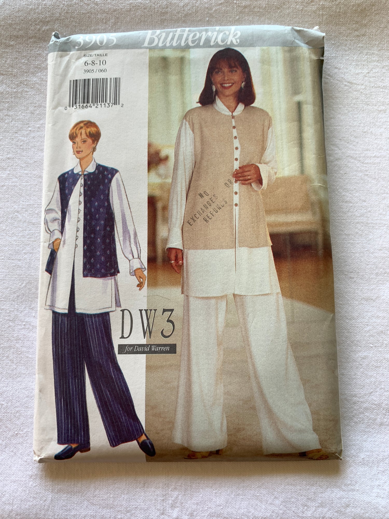 Butterick Sewing Pattern David Warren 3905 Misses' Shirt, Pants, Loose-Fitting, Long Sleeves, Elastic Waist, Size 6-10, Uncut, Vintage 1995