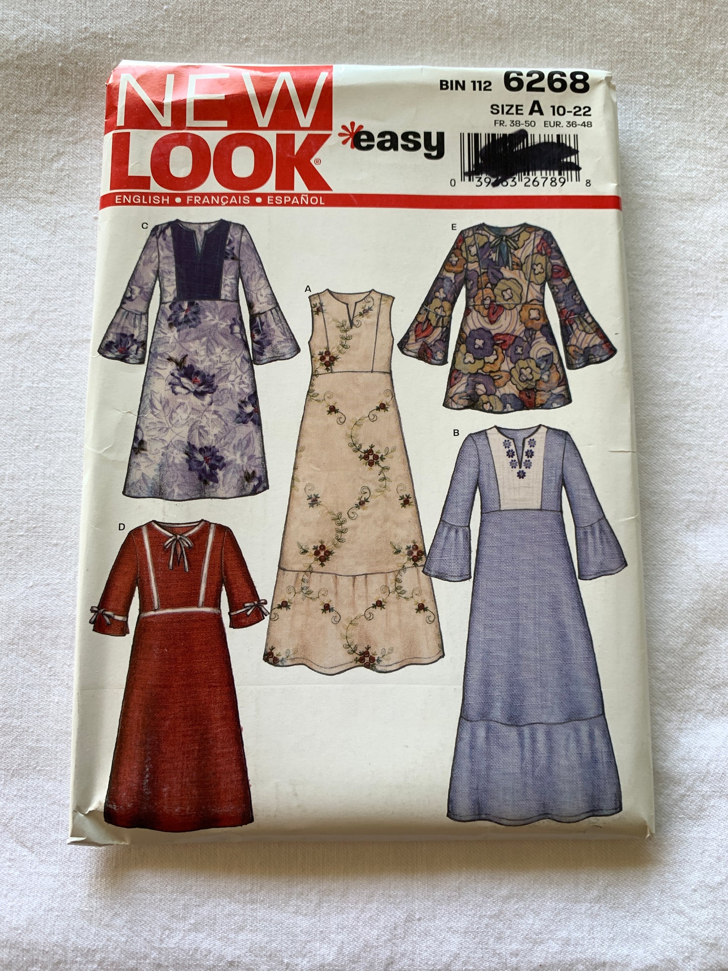 Simplicity New Look Sewing Pattern 6268 Misses' Dresses, Sleeveless, 5 Variations, Two Lengths, Size 10-22, Uncut, Vintage 2003