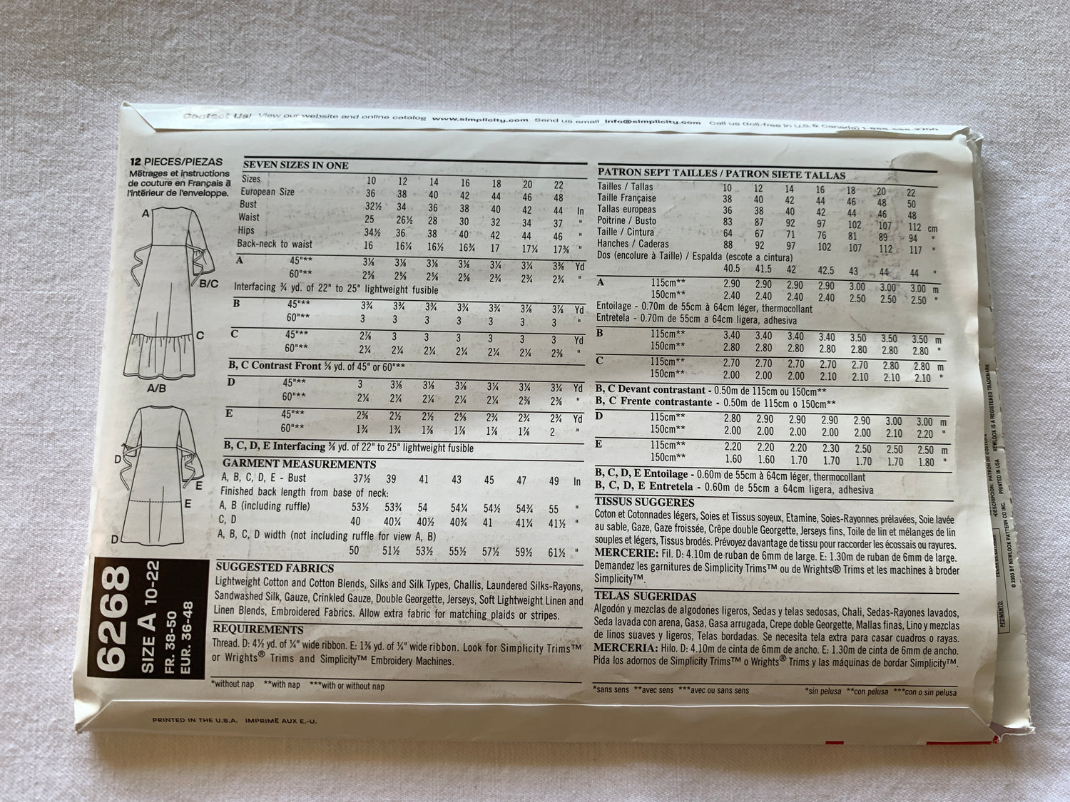 Simplicity New Look Sewing Pattern 6268 Misses' Dresses, Sleeveless, 5 Variations, Two Lengths, Size 10-22, Uncut, Vintage 2003