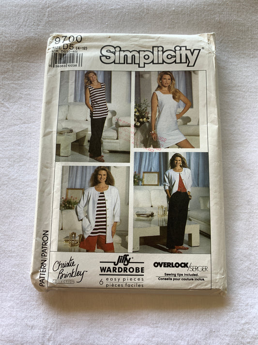 Simplicity Sewing Pattern 9700 Misses' Knit Pants, Shorts, Dress, Top, Tunic, Unlined Jacket, Size 4-12, Uncut, Vintage 1990
