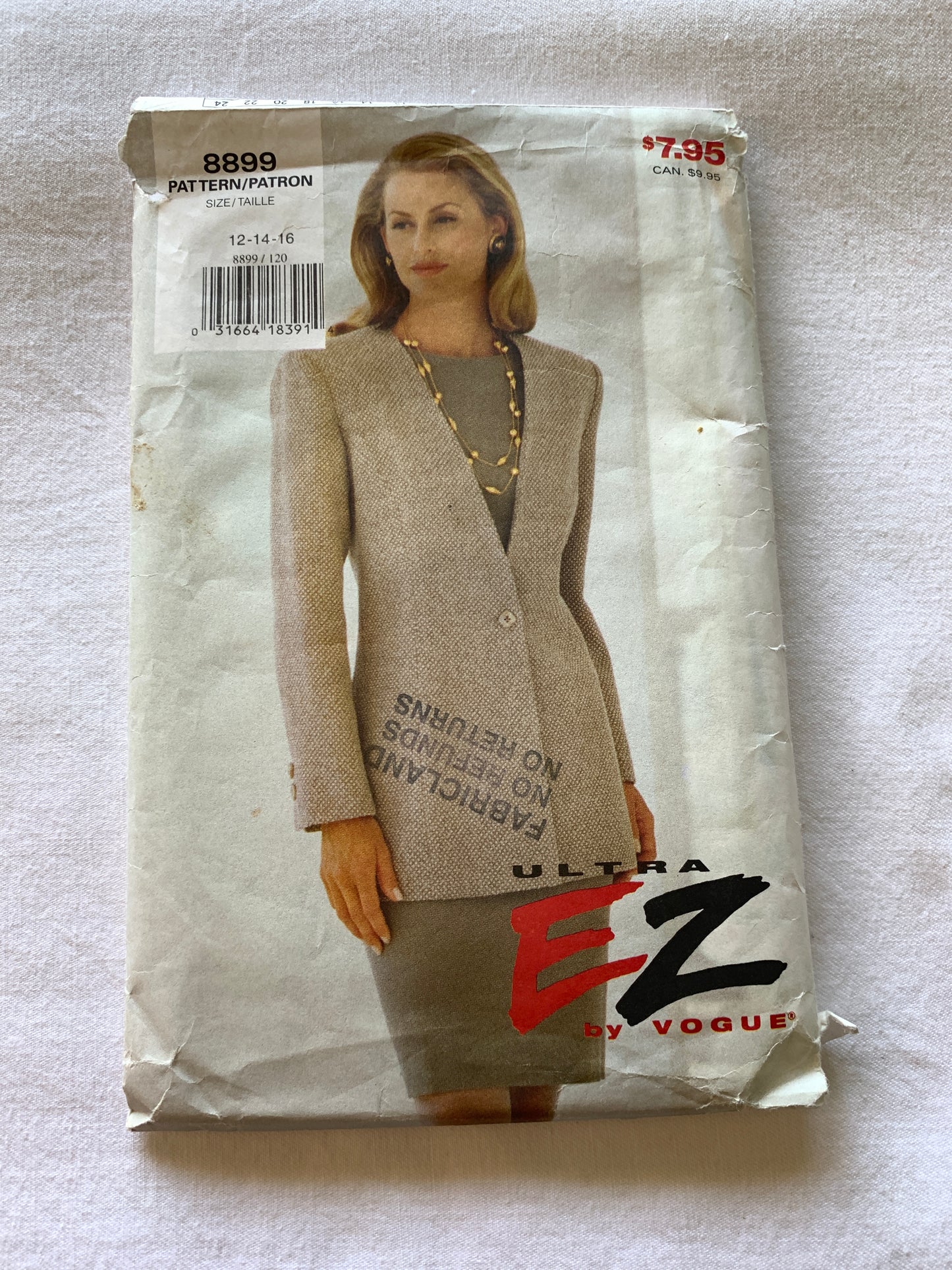 Vogue Sewing Pattern 8899 Misses' Jacket, Dress, Loose-Fitting, Unlined, Size 14, Cut, Vintage 1994
