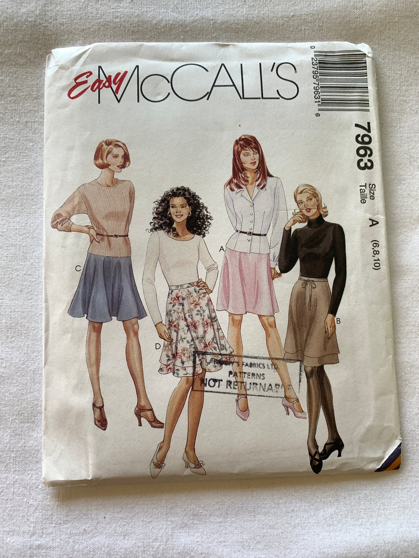McCall's Sewing Pattern 3819 Misses' Skirt, 4 Variations, Zipper Back, Semicircular, Size 6-10, Uncut, Vintage 1995