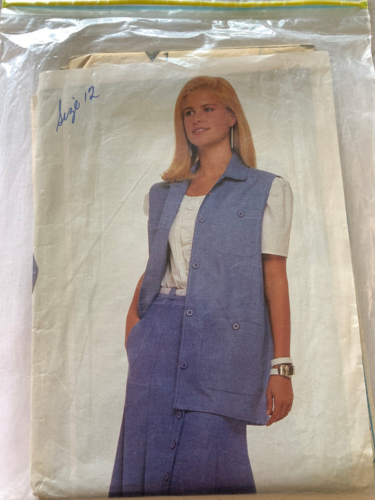 McCall's Sewing Pattern 3199 Misses' Jacket, Pull-On Pants, Skirt, Jacket, Vest, Blouse, Elastic Waist, Button Front, Size 12, Uncut, Vintage 1994