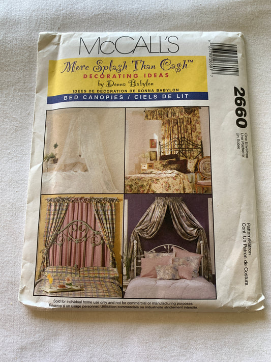 McCall's Sewing Pattern 2660 Bed Canopy, Home Decor, Tent,4 Variations, Uncut, Vintage 2000