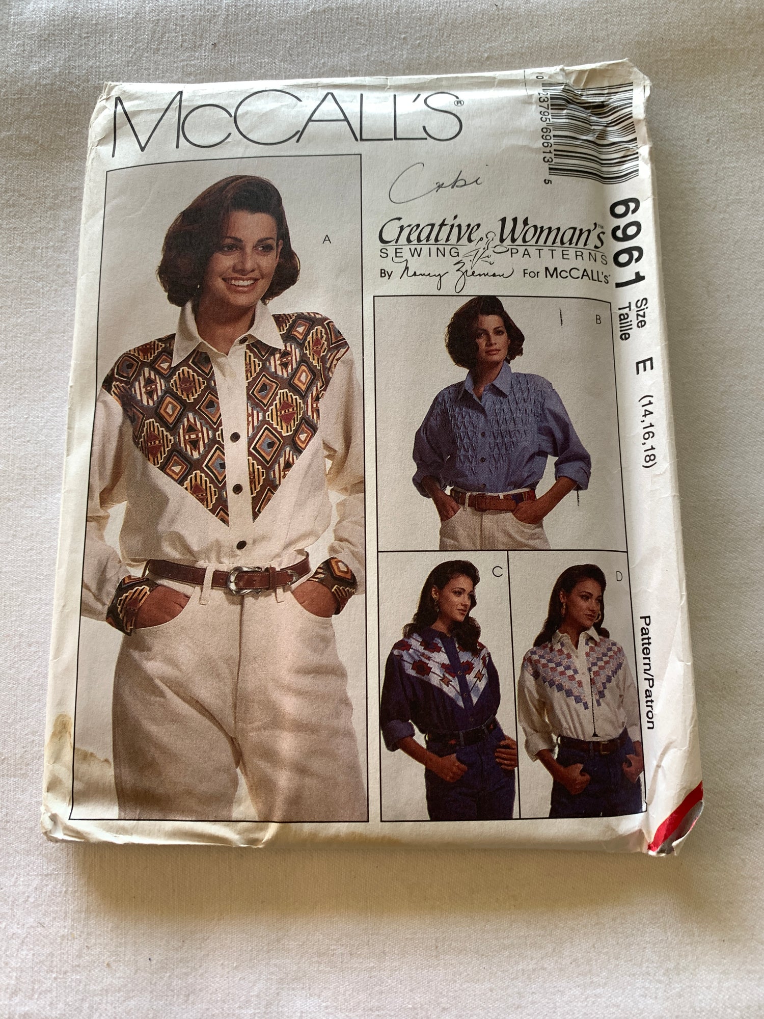 McCall's Sewing Pattern Nancy Zieman 6961 Misses' Shirts, Long Sleeves, Button Front, Collar, 4 Variations, Size 14-18, Uncut, Vintage 1994