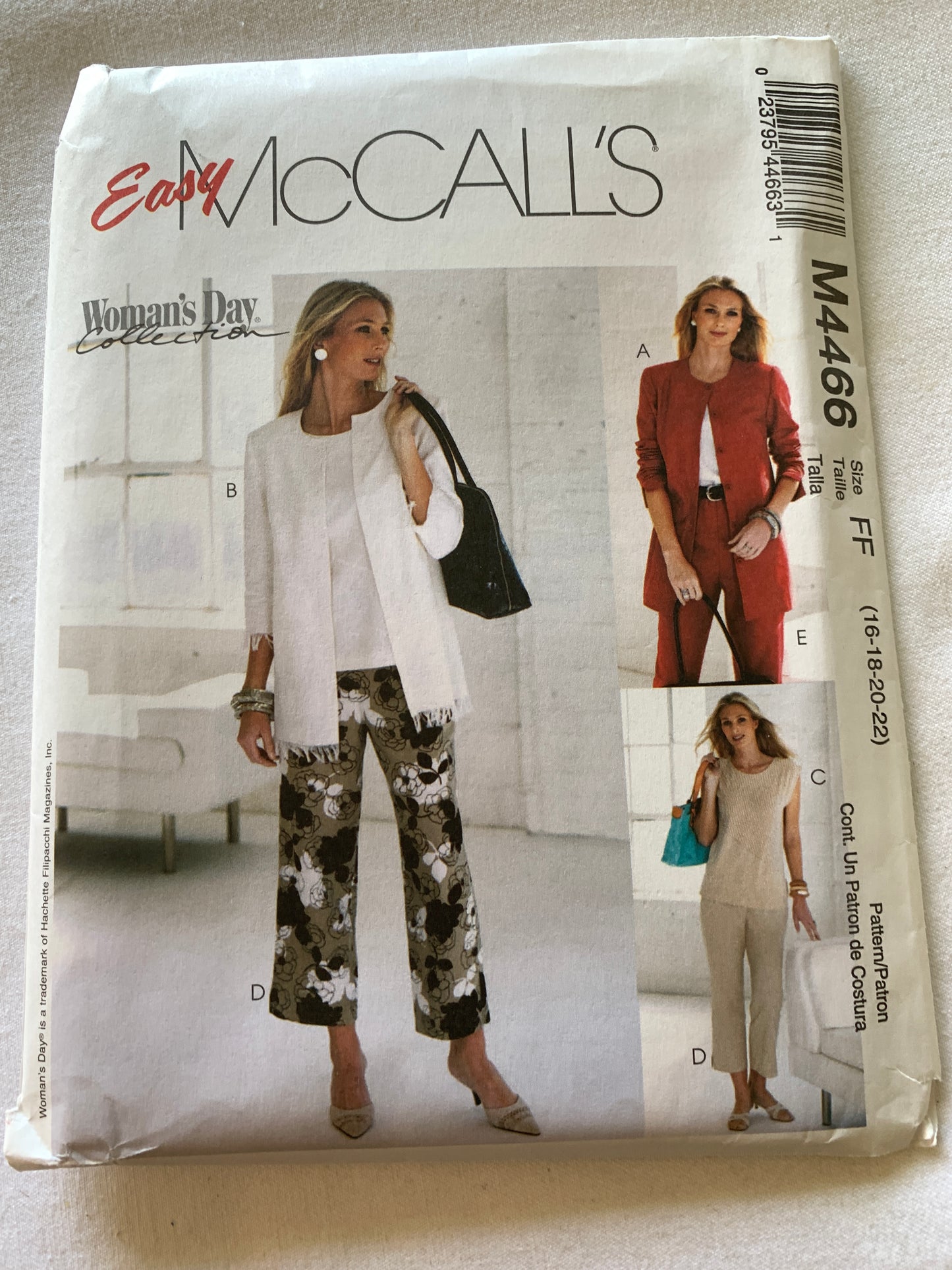 McCall's Sewing Pattern M4466 Misses' Cardigan, Top, Pants, Two Lengths, Loose-Fitting, Button Front, Sleeve Variations, Size 16-22, Uncut, Vintage 2004
