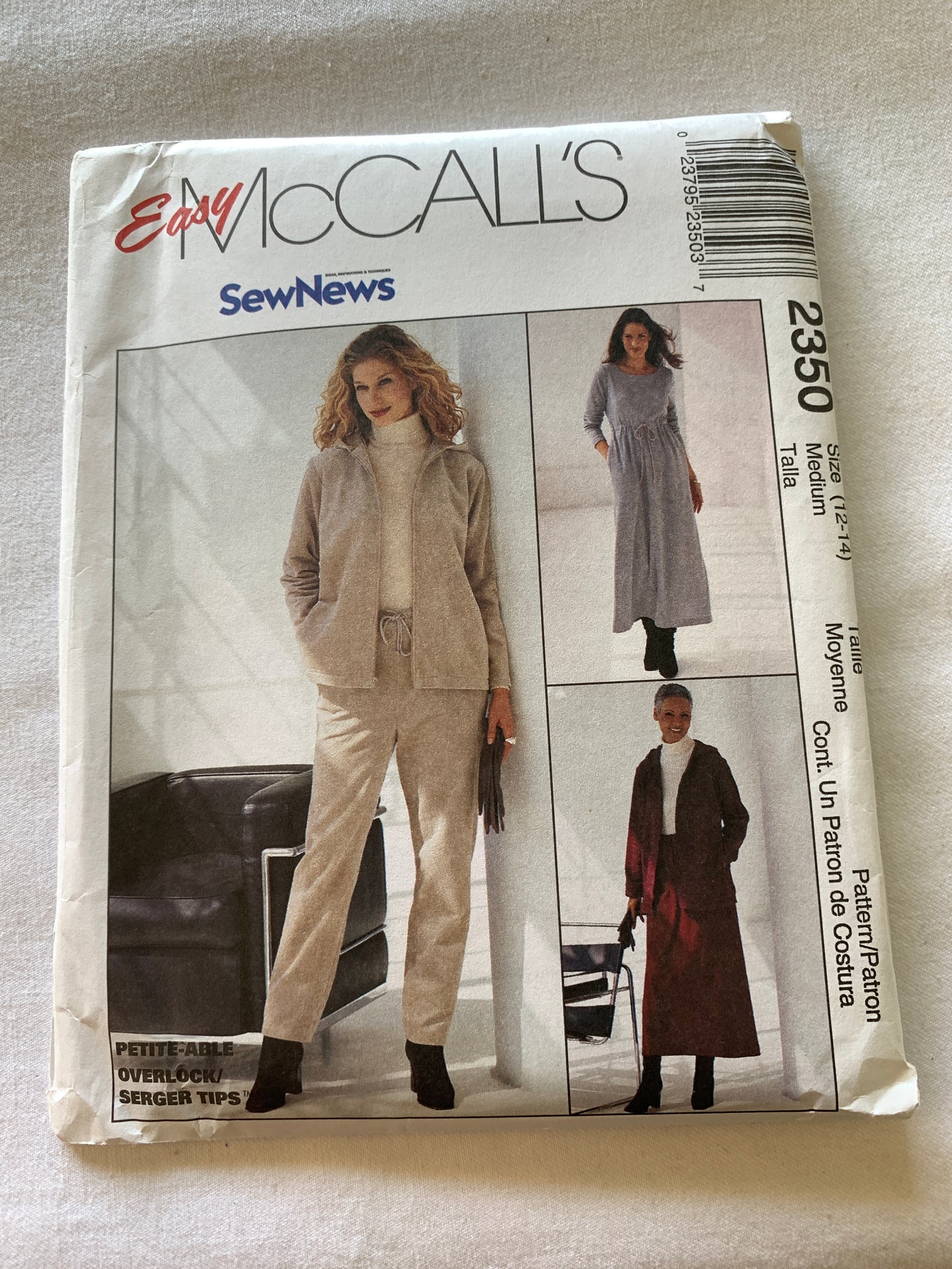 McCall's Sewing Pattern 2350 Misses' Jacket, Skirt, Pants, Dress, Stretch Knits Only, Size 12-14, Uncut, Vintage 1999