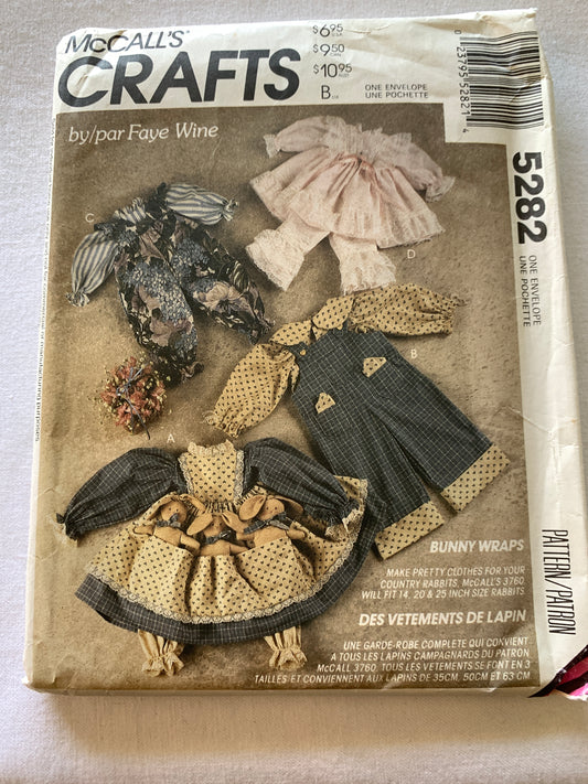 McCall's Sewing Pattern 5339 Rabbit Wardrobe, Jumpsuit, Dress, Skirt, Bloomers, 3 Sizes, Uncut, Vintage 1991