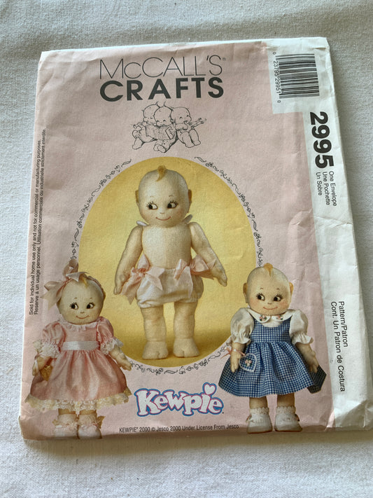 McCall's Sewing Pattern 2995 Kewpie 14" Doll, Clothes, Wardrobe, Jumper, Dress, Skirt, Bloomers, 3 Sizes, Uncut, Vintage 2000