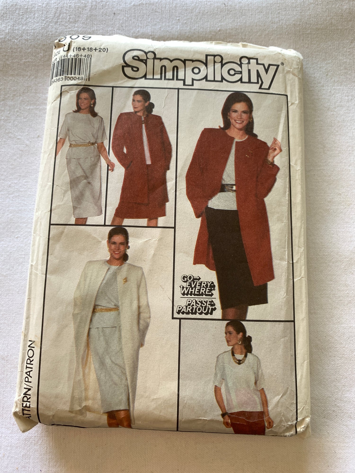 Simplicity Sewing Pattern 7809 Misses' Top, Skirt, Loose-Fitted, Lined Coat, Two Lengths, Size 16-20, Uncut, 2000