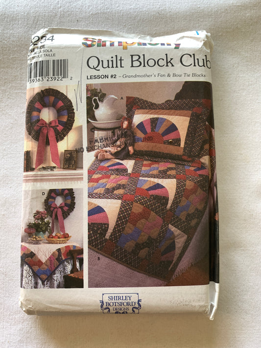 Simplicity Sewing Pattern 9234 Crafts, Quilt Block Club, Shirley Botsford Design, Quilt, Pillow Sham, Table Topper, Wreath, Uncut, Vintage 2000