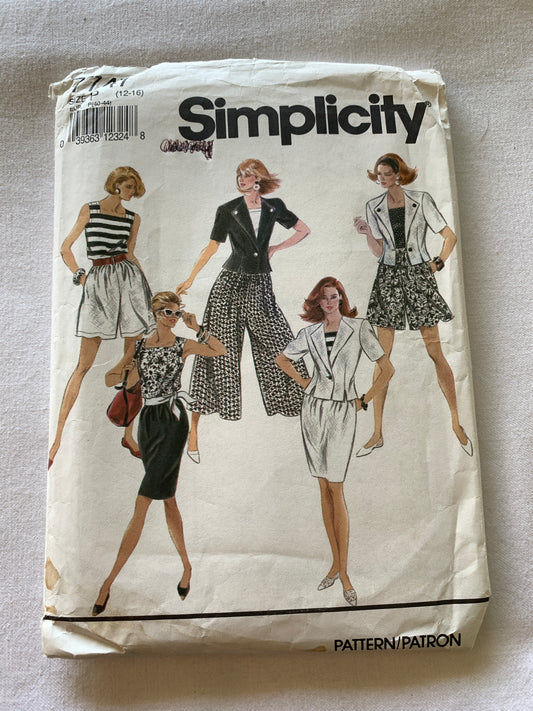 Simplicity Sewing Pattern 7747 Misses' Unlined Jacket, Skirt, Top, Culottes, Shorts, Loose-Fitting, Sleeves, Size 12-16, Uncut, Vintage 1982