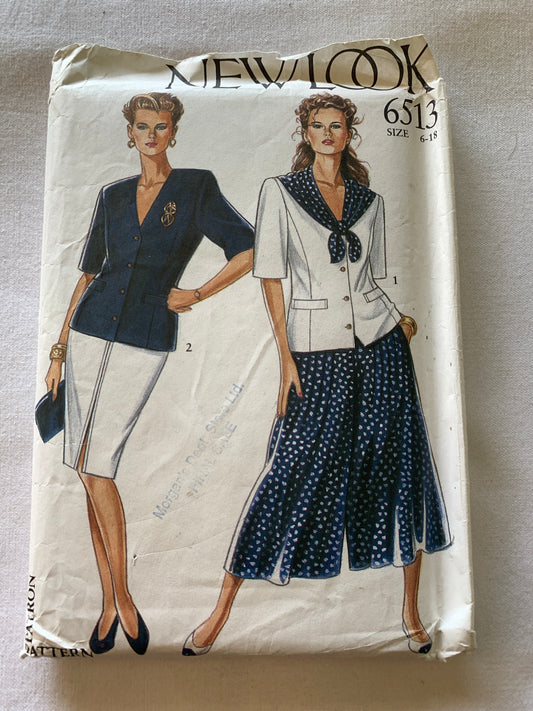 Simplicity New Look Sewing Pattern 6513 Misses' Tops, Culottes, Skirt, Short Sleeves, Pockets, Size 6-18, Uncut, Vintage 1999
