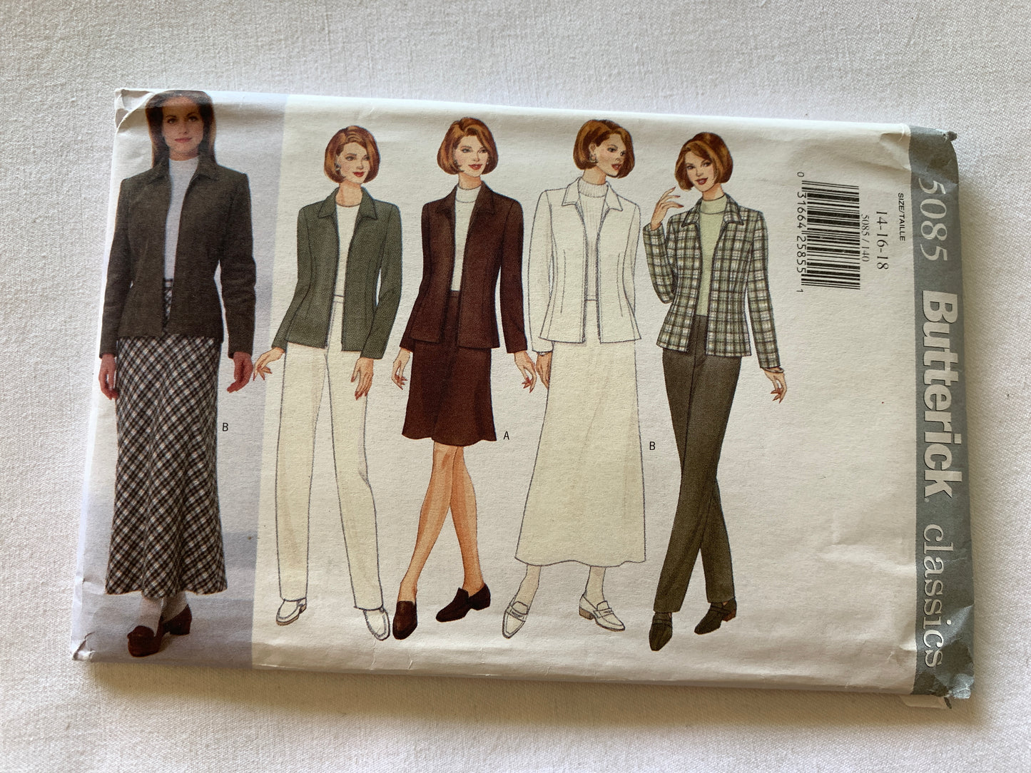 Butterick Sewing Pattern 5085 Misses'/Misses' Petite Jacket, Skirt, Pants, Fitted, Shoulder Pads, Zipper, Long Sleeves, Lined Size 14-18, Uncut, Vintage 1997
