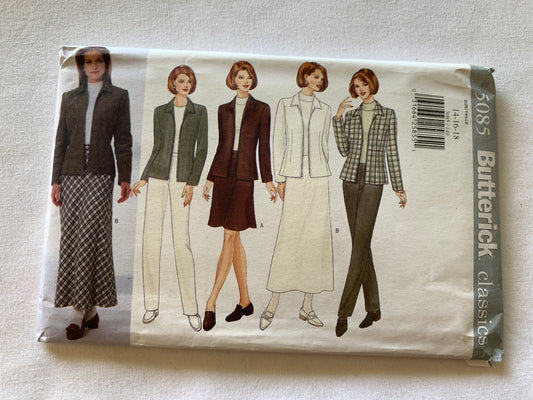 Butterick Sewing Pattern 5085 Misses'/Misses' Petite Jacket, Skirt, Pants, Fitted, Shoulder Pads, Zipper, Long Sleeves, Lined Size 14-18, Uncut, Vintage 1997