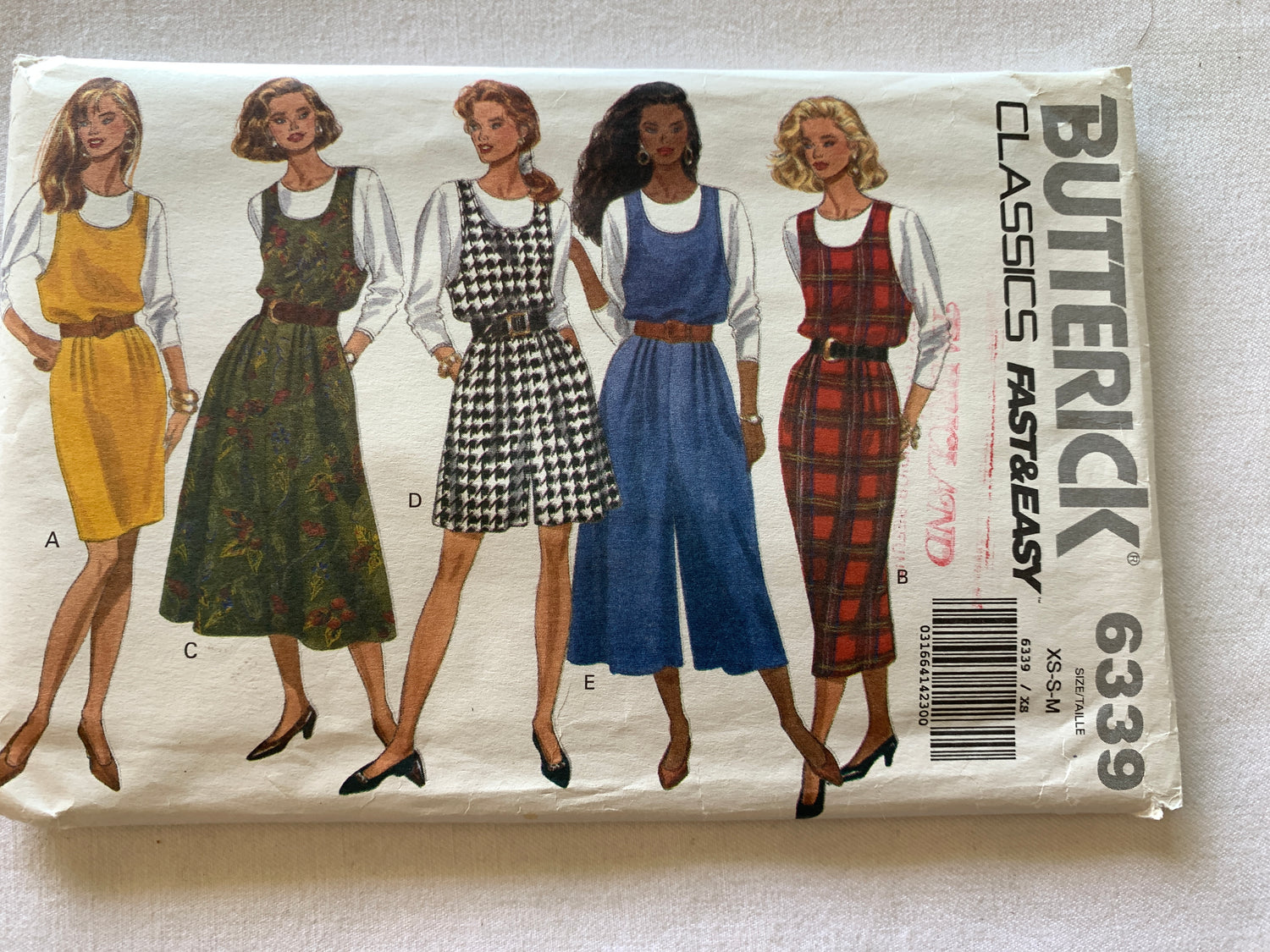 Butterick Sewing Pattern 6339 Misses'/Misses' Petite, Shirts, Jumper/Jumpsuit, Pullover, Loose-Fitting, Size 6-14, Uncut, Vintage 1993