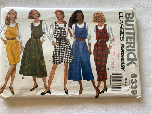 Butterick Sewing Pattern 6339 Misses'/Misses' Petite, Shirts, Jumper/Jumpsuit, Pullover, Loose-Fitting, Size 6-14, Uncut, Vintage 1993