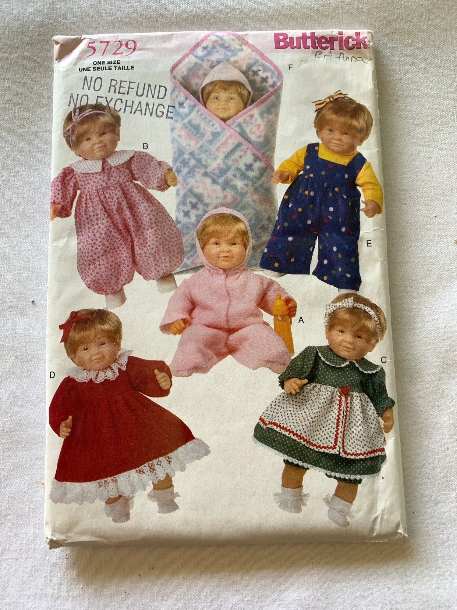Butterick Sewing Pattern 5729, Craft Baby Doll, Clothing, Dress, Socks, Pants, Shirt, Wardrobe, Toy, 2 Sizes, Uncut, Vintage 1998