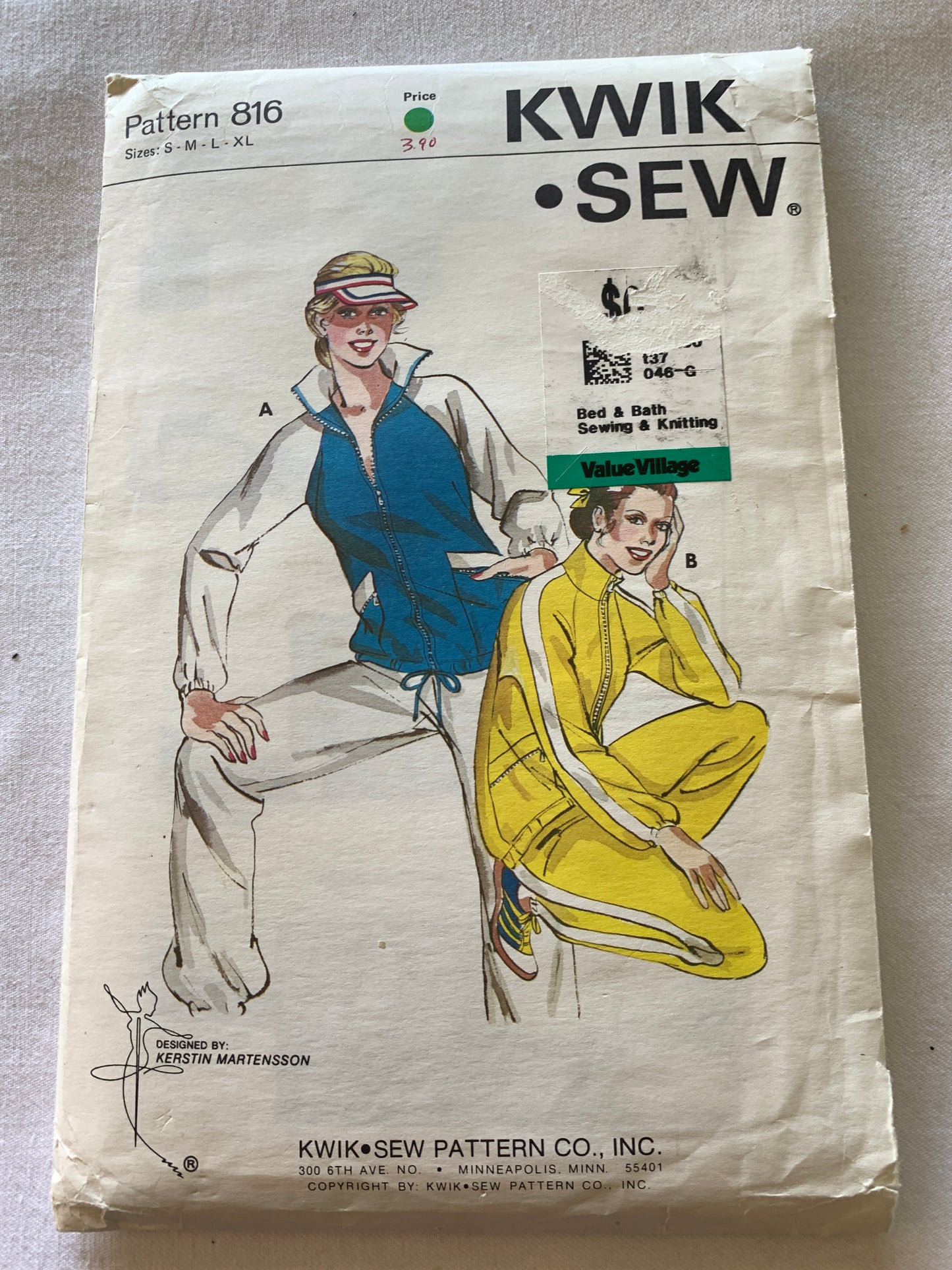 KWIK Sewing Pattern 816 Misses' Pants, Tops, Jogging Suit, Zipper Front, Dropped Shoulders, Elastic Waist, Size 32-45, Uncut, Vintage 1980