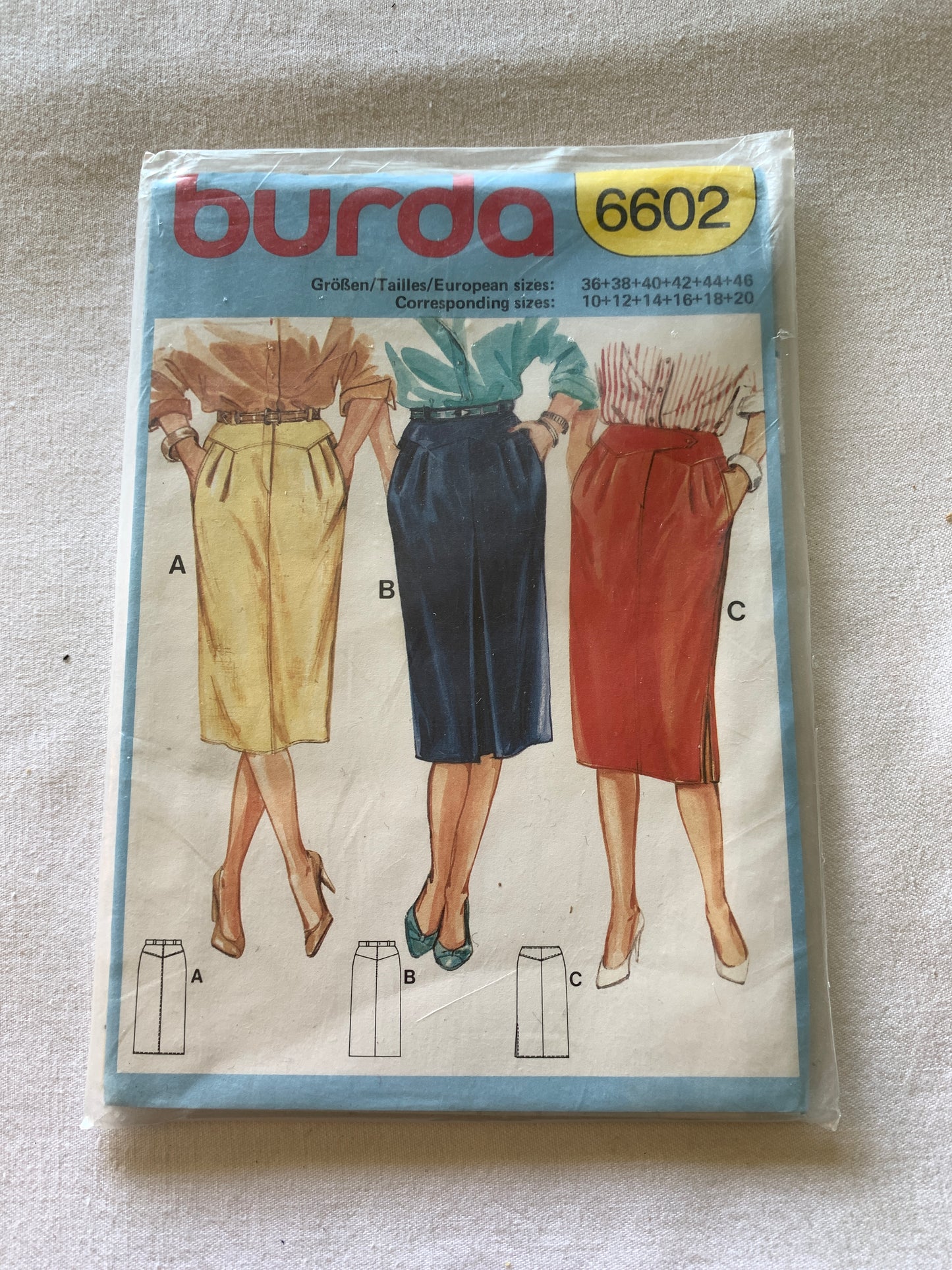 Burda Sewing Pattern 6602 Misses' Skirt, 3 Variations, Three Lengths, Zipper Back, Size 10-20, Uncut, Vintage 1996 (Copy)