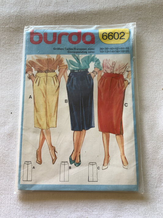 Burda Sewing Pattern 6602 Misses' Skirt, 3 Variations, Three Lengths, Zipper Back, Size 10-20, Uncut, Vintage 1996 (Copy)