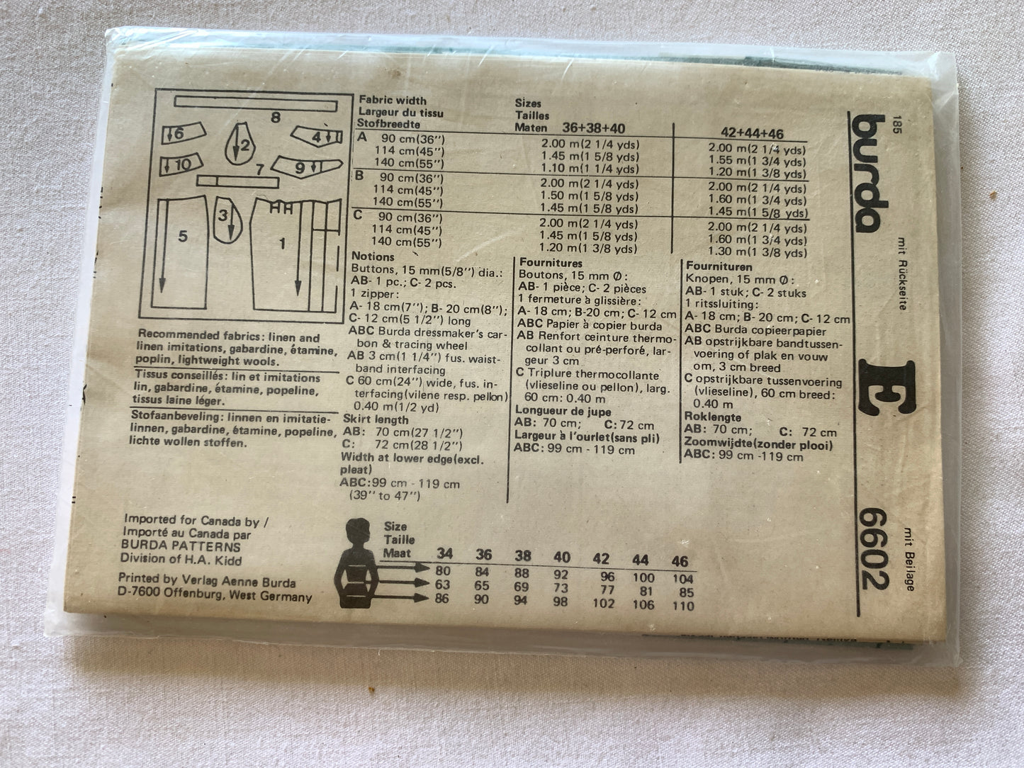 Burda Sewing Pattern 6602 Misses' Skirt, 3 Variations, Three Lengths, Zipper Back, Size 10-20, Uncut, Vintage 1996 (Copy)