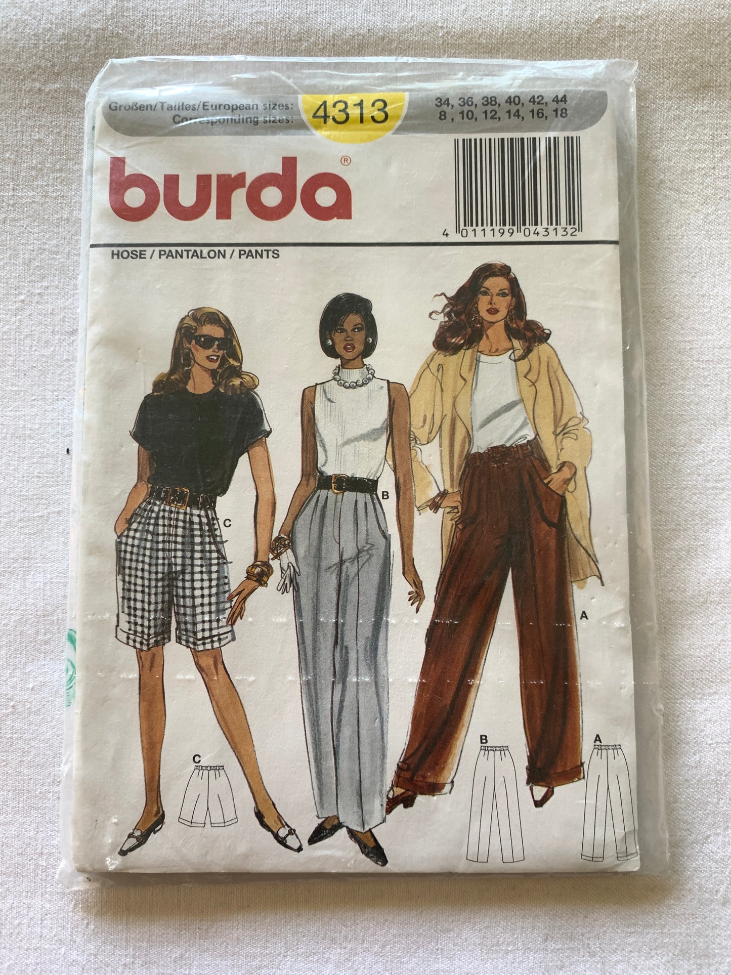 Burda Sewing Pattern 4313 Misses' Pants, Shorts, Zipper Fly, Semi-Fitted, Pockets, 3 Variations, Size 8-18, Uncut, 2017