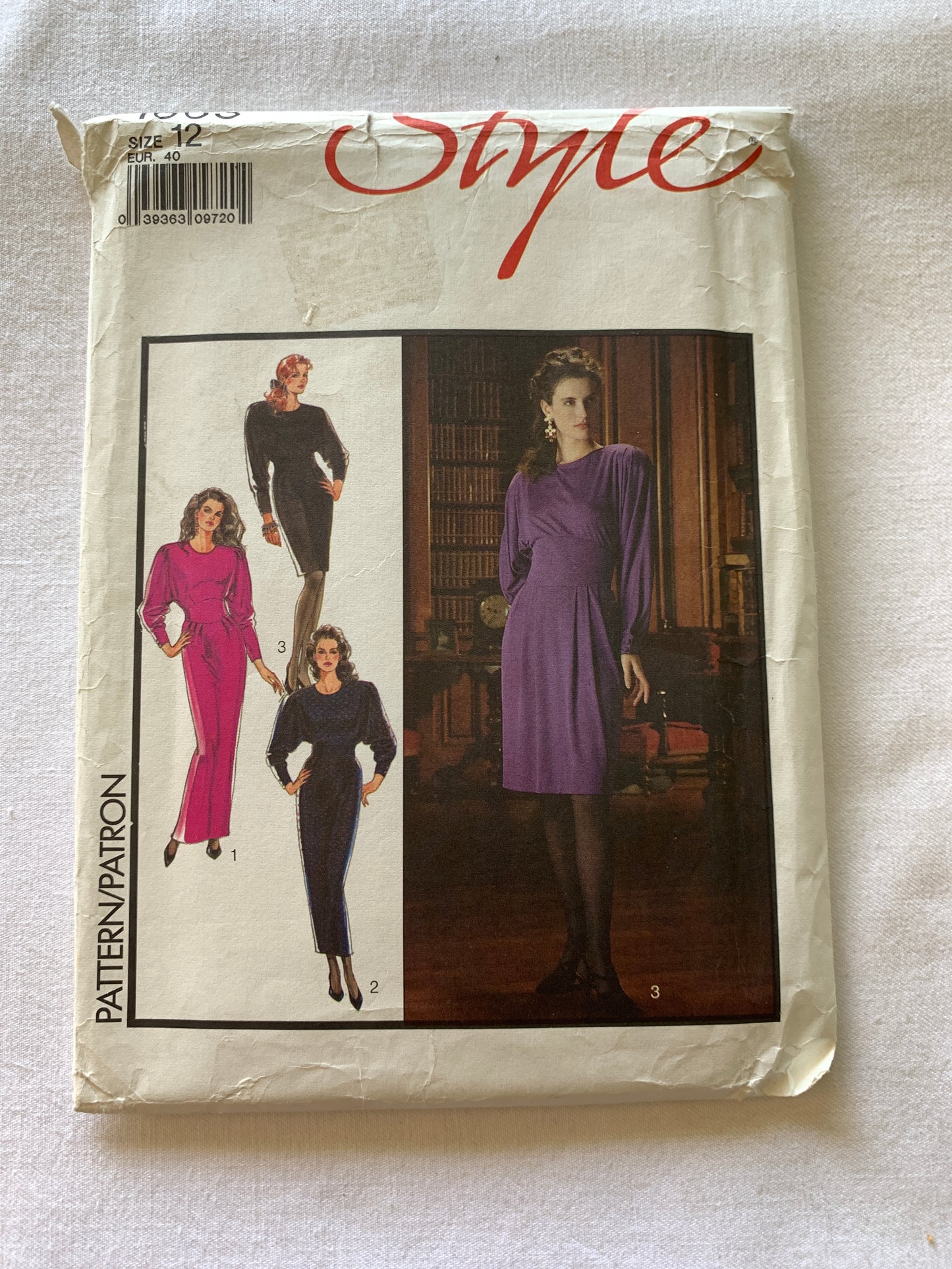 Styles Sewing Pattern 1663 Misses' Dress, 3 Lengths, Dolman Sleeves, Tapered, Size 12, Uncut, Vintage 1998