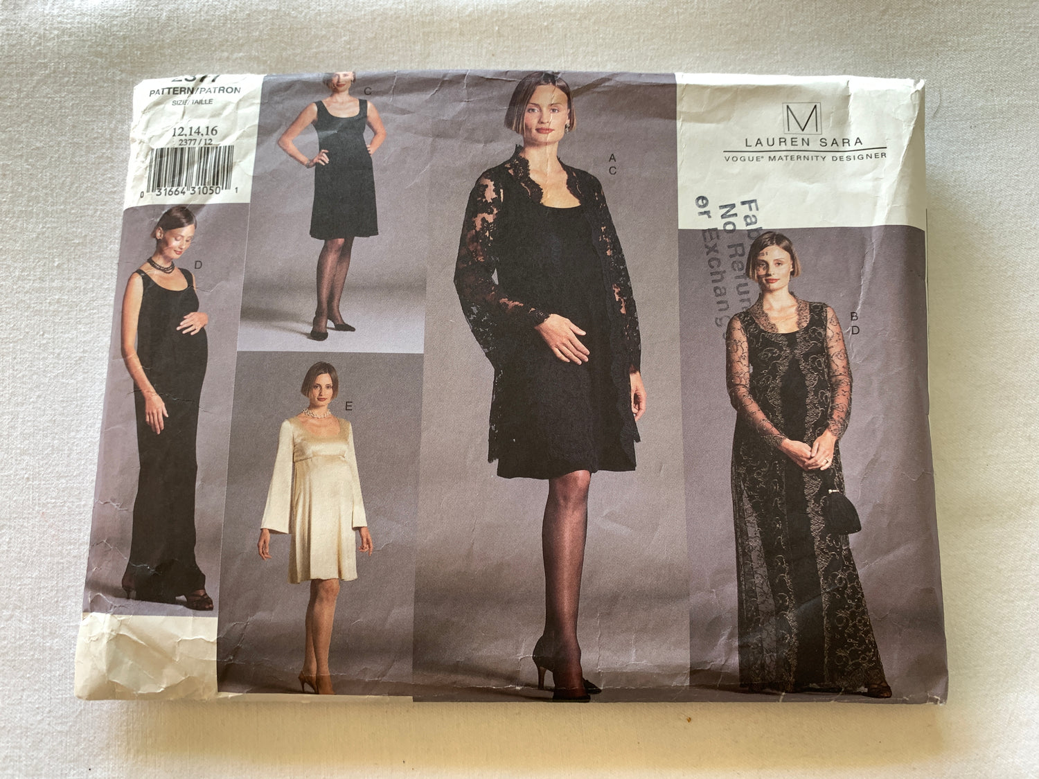 Vogue Sewing Pattern Lauren Sara 2377 Misses' Maternity Coat, Dress, Fitted, Two Lengths, Zipper Back, Size 12-16, Cut, Vintage 2001