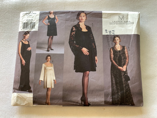 Vogue Sewing Pattern Lauren Sara 2377 Misses' Maternity Coat, Dress, Fitted, Two Lengths, Zipper Back, Size 12-16, Cut, Vintage 2001