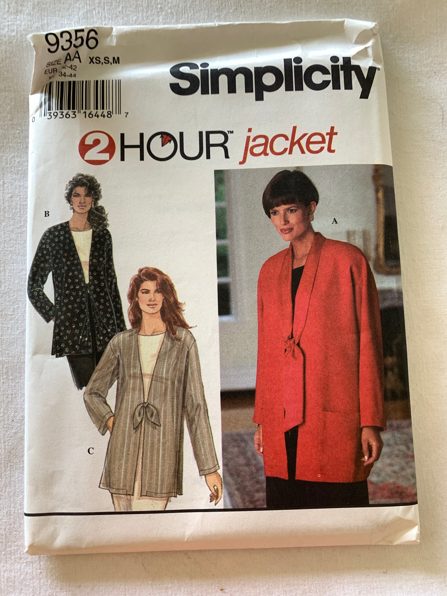 Simplicity Sewing Pattern 9356 Misses' Unlined Jacket, Side Slits, Pockets, Size 6-16, Uncut, Vintage 1988