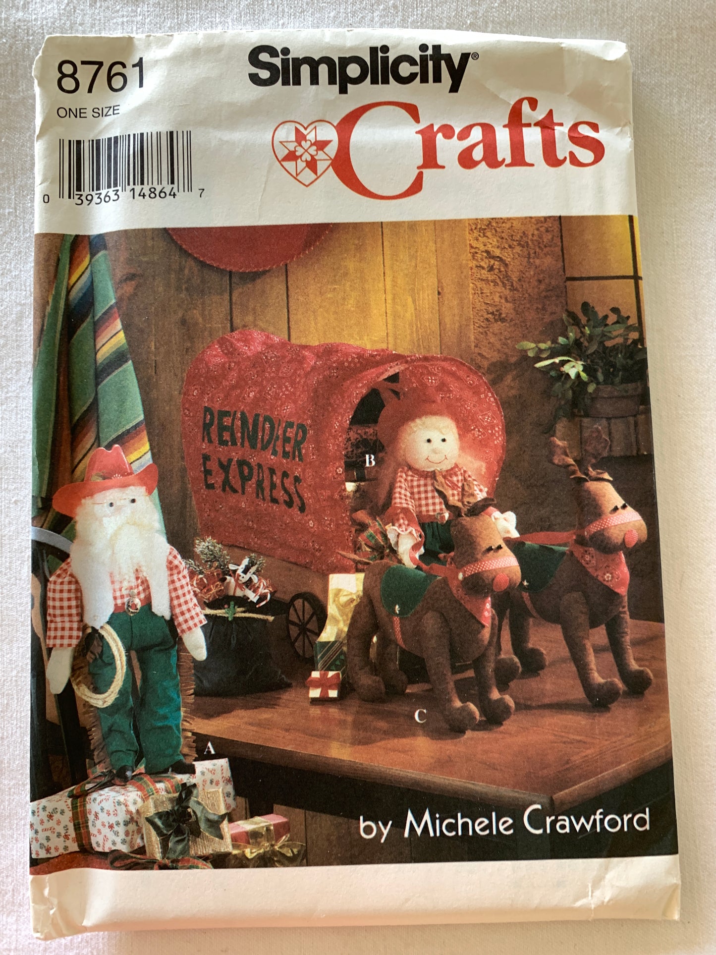 Simplicity Sewing Pattern 8761 Crafts, Santa, Reindeer, Covered Wagon, Bag, Uncut, Vintage 1993