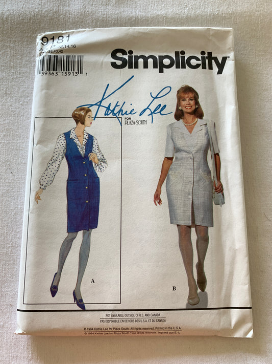 Simplicity Sewing Pattern 9181 Kathie Lee Misses' Blouse, Jumper, Button Front, Long/Short Sleeves, Size 12-16, Uncut, Vintage 1994