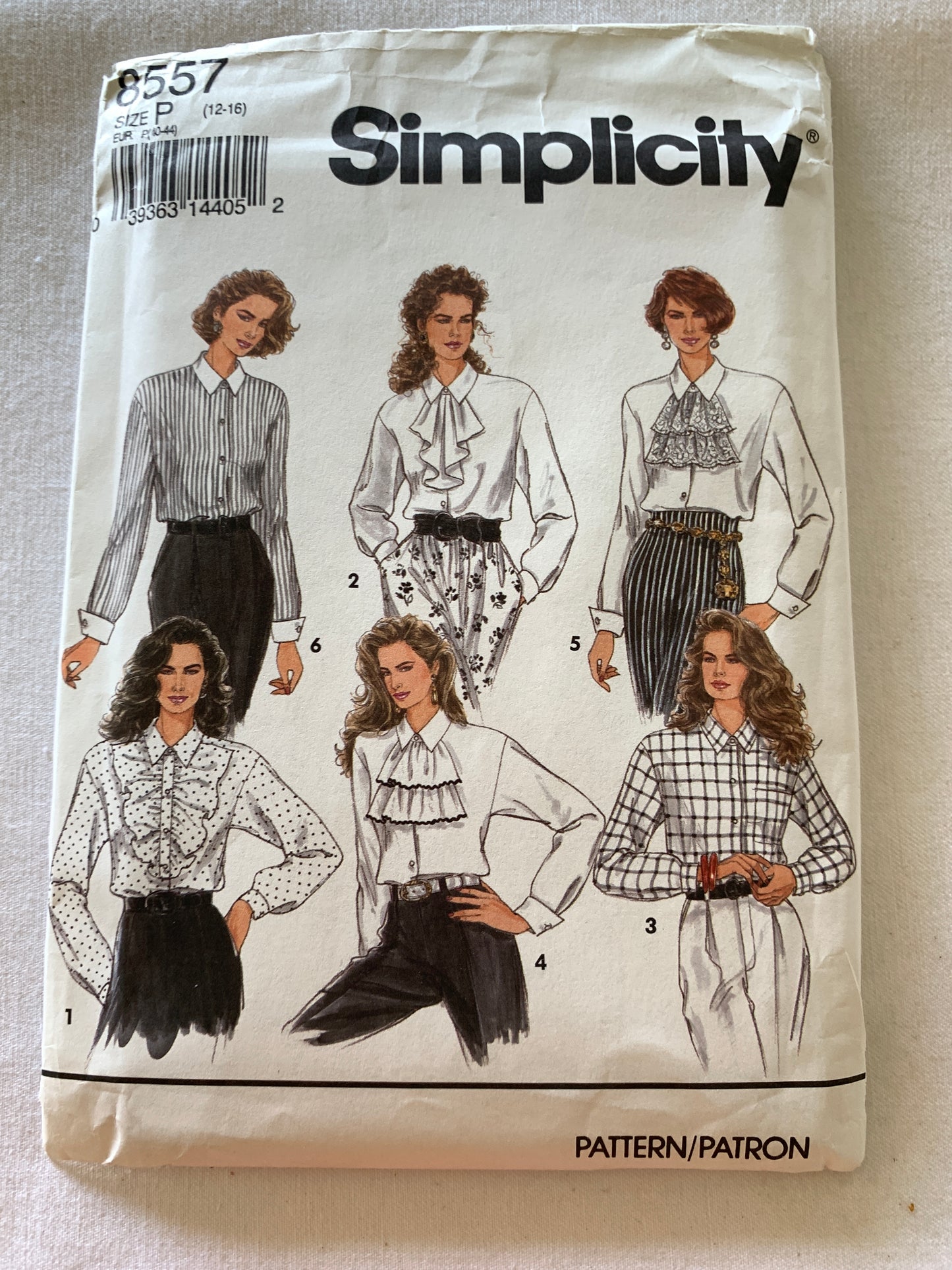 Simplicity Sewing Pattern 8557 Misses' Shirt, Detachable Jabots, Long Sleeves, Size 12-16, Uncut, Vintage 1993