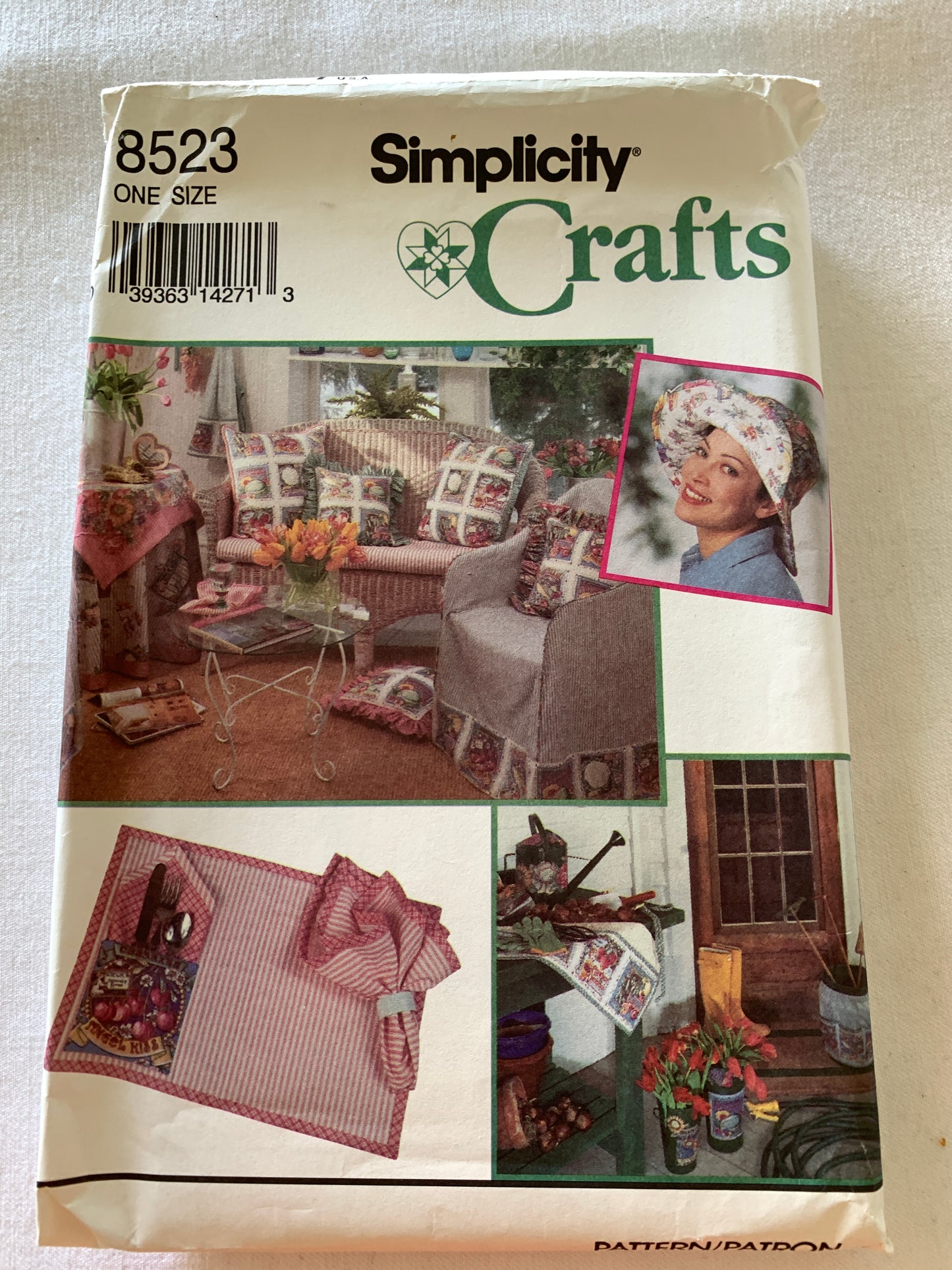 Simplicity Sewing Pattern 8523 Crafts, Gardening, Placemat, Chair Cover, Apron, Pillow Cover, Uncut, Vintage 1993