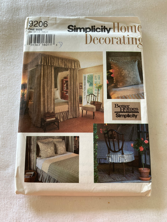 Simplicity Sewing Pattern 9206 Home Decorating, Bedroom, Canopy, Pillow Shams, Dust Ruffle, Coverlet, Uncut, Vintage 1994