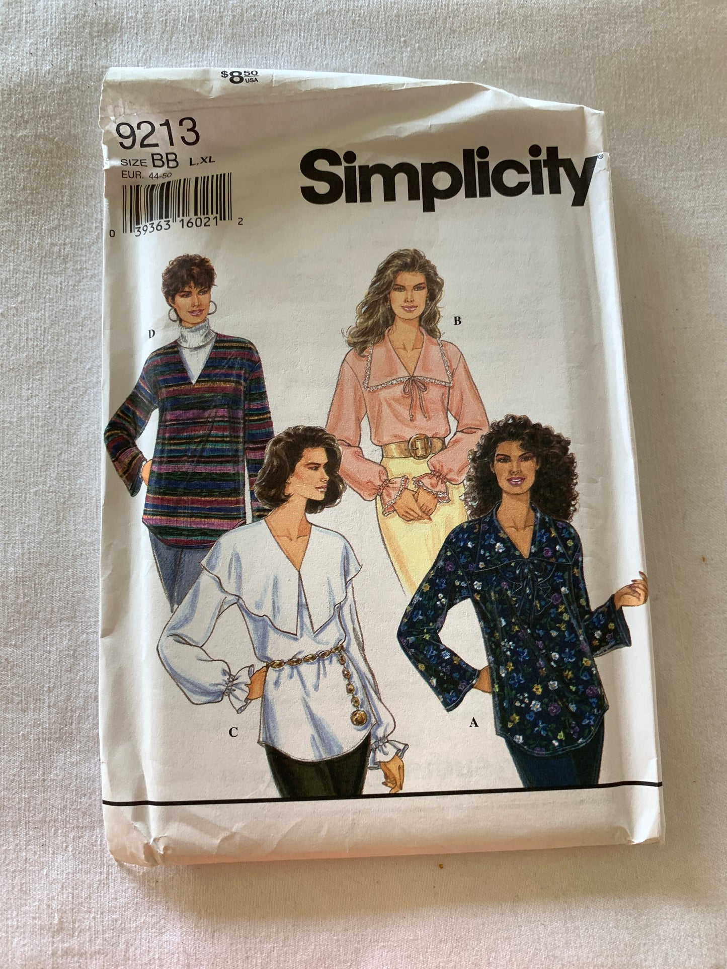 Simplicity Sewing Pattern 9213 Top, Pullover, 4 variations, Detachable Neckline, Long Sleeves, Size 18-24, Uncut, Vintage 1994