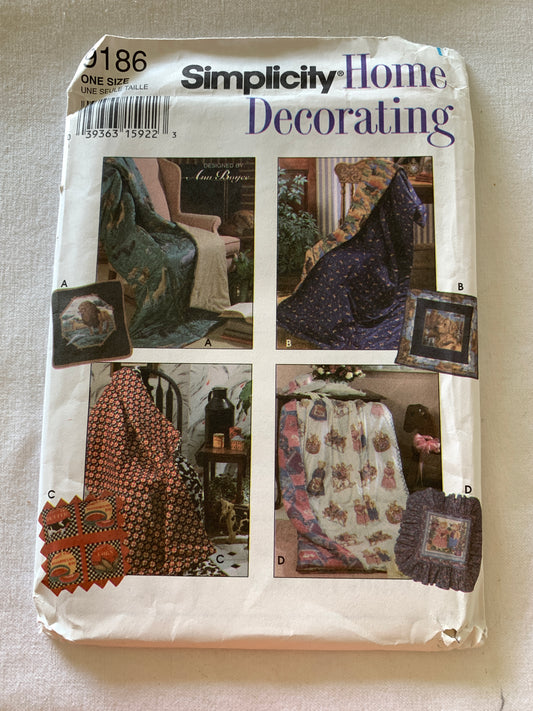 Simplicity Sewing Pattern 9186 Home Decor, Pillow In A Quilt, 4 Variations, Uncut, Vintage 1994