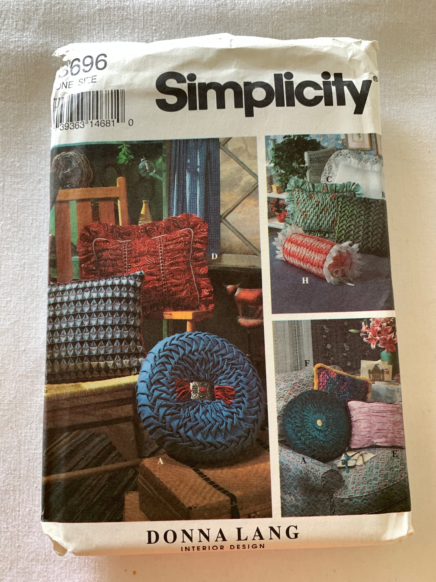Simplicity Sewing Pattern 8696 Home Decor, Pillow Covers, 9 Variations, Square, Smocked, Round, Roll,  Uncut, Vintage 1993