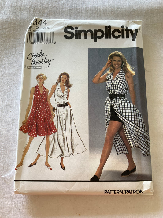 Simplicity Sewing Pattern 8344 Misses' Dress, Shorts, Elastic Waist, Sleeveless, Two Lengths, Size 12-16, Uncut, Vintage 1993