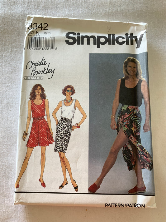 Simplicity Sewing Pattern 8342 Misses' Skirt, Top, Shorts, Elastic Waist, Sleeveless, Two Lengths, Size 10-14, Uncut, Vintage 1993